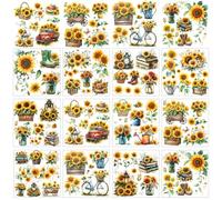 GOMAKERER 12 Sheets Sunflowers and Bees Rub on Transfers for Crafts, Waterproof Rub on Transfer Stickers Art Style PVC Rub On Decals for DIY Craft Home Window Wood Decor, 14x14cm