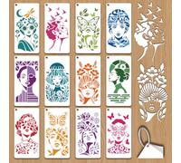 GOMAKERER 12 Sheets Surreal Feminine Face Stencil for Painting, Modern Abstract Woman Reusable PET Stencils Floral Butterfly Lady Drawing Stencil for Painting on Wall Wood Home Decor