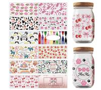GOMAKERER 12 Sheets Transfers Stickers, Rub on Transfers Flower Game Western Country Theme Cup Wraps Decal Waterproof Printing UV Transfer Paper for 16 oz Glass Cups DIY Crafts