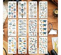 GOMAKERER 12 Sheets Travel Adventure Stencil for Painting, World Map Hot Air Balloon Sailboat Lighthouse Drawing Templates Reusable PET Wanderlust Stencils for Painting on Wall Wood Home Decor