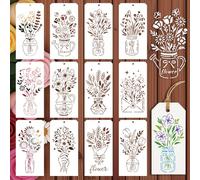 GOMAKERER 12 Sheets Vase Bouquet Painting Stencils, 12 Styles Roses Sunflowers Tulips Drawing Templates Wildflower Reusable PET Art Stencils for Painting on Wall Wood Home Decor