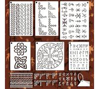 GOMAKERER 12 Sheets Viking Theme Stencils for Painting, 6 Styles Runes Stencils Reusable Border Ancient Alphabet Drawing Templates Plastic Art PET Templates for Painting on Wall Wood Home