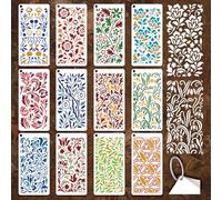 GOMAKERER 12 Sheets Vintage Floral Stencil for Painting, Retro Flower Textured Drawing Stencil Reusable Flourish Art Template for Painting on Wall Wood Home Decor
