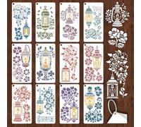 GOMAKERER 12 Sheets Vintage Lantern Flower Stencil for Painting, Floral Lamp Reusable PET Stencils Retro Flower Lantern Drawing Stencil for Painting on Wall Wood Home Decor