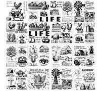 GOMAKERER 12 Sheets Vintage Rub on Transfers for Crafts, Black & White Farms Rub on Transfer Stickers Art Style PVC Rub On Decals for DIY Craft Home Window Wood Decor, 14x14cm