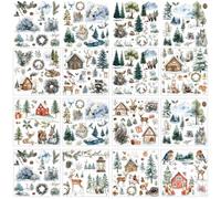 GOMAKERER 12 Sheets Winter Rub on Transfers for Crafts, Watercolor Forest Animal Rub on Transfer Stickers Art Style PVC Rub On Decals for DIY Craft Home Window Wood Decor, 14x14cm