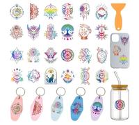 GOMAKERER 120 Pcs 2 Styles Magic Motel Keychain Stickers, Witch Sun Moon Devil Eye UV DTF Transfer Stickers Personalize Transfer Sticker Decal Rub on Transfers for Acrylic Keychain Card
