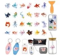 GOMAKERER 120 Pcs 24 Styles Fish Keychain Stickers, Colorful Fish Theme UV DTF Transfer Stickers Waterproof Transfer Sticker Decal Rub on Transfers for Acrylic Hotel Keychain Card
