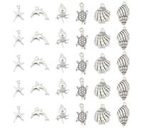 GOMAKERER 120 Pcs 6 Styles Sea Animals Charms, Tibetan Seashell Marine Pendants Antique Silver Animal Sea Creatures Pendants Bulk for Hawaii DIY Bracelet Necklace Keychain Jewelry Making