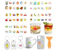 GOMAKERER 120 Pcs 60 Styles Cute Fruit Animals Keychain Stickers, Food Theme UV DTF Transfer Stickers Waterproof Transfer Keychain Sticker Decal Rub on Transfers for Acrylic Hotel Keychain Card