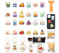 GOMAKERER 120 Pcs 60 Styles Various Candle Keychain Stickers, Candle Aromatherapy Theme UV DTF Transfer Stickers Waterproof Transfer Keychain Sticker for Acrylic Hotel Keychain Card