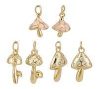GOMAKERER 12Pcs 3 Styles Brass Mushroom Charms, Real 18k Gold Plated Mushroom Pendants Autumn Theme Cubic Zirconia Charms 3D Cute Mushroom Charms with Jump Ring for Crafting Jewelry Making