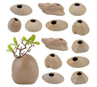 GOMAKERER 14 Pcs 7 Sizes Aquarium Plant Pots, Ceramic Aquarium Plant Holder for Fish Tank Aquarium Aquascape Decor, Natural Tan Color