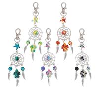 GOMAKERER 15 Pcs 5 Styles Dream Catcher Keychain, Colorful Dreamcatcher Charms Featuring Turquoise Dreamcatcher Keyring for Making Hanging Decorations and Protecting Good Luck
