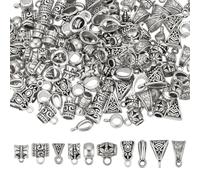 GOMAKERER 150 Pcs 10 Styles Alloy Bail Beads Charms, Curved Bail Tube Beads Tibetan Silver Connector Links Spacers Bead with Loop Tube Hanger Spacer Loose Bead for Crafting Jewelry Making