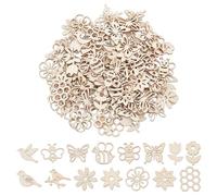 GOMAKERER 150 Pcs 15 Styles Unfinished Wood Cutouts, Bird Flower Butterfly Bee Wood Slices Mixed Shapes DIY Hollow Wood Pieces Crafts Ornaments for DIY Painting Craft Wall Decoration