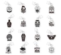 GOMAKERER 16 Pcs 16 Styles Gothic Reading Dust Plug Charms, Dark Academia Acrylic Type C Dust Plugs 1.18 Inch Long E-Reader Charm Accessories Gift for Book Lovers Teachers Friends