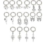 GOMAKERER 16 Pcs 8 Styles Alloy Shoe Charms, Gothic Style Shoe Decoration Pendant Rose Skull Heart Shape Shoe Charm with Spring O Ring for Birthday Gift Boots Shoe Decor