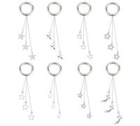 GOMAKERER 16 Pcs 8 Styles Star Tassel Shoe Charms, Antique Silver Five Star Shoe Chain Charm with Spring Ring for Shoe Decor Ornaments