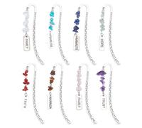 GOMAKERER 16 Pcs 8 Styles Vintage Bookmark Pendant, Natural Crystal Bookmarks Alloy Hook Bookmark with Gemstone Chip Charms for Reading Women and Men Book Lovers Gift