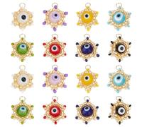 GOMAKERER 16 Pcs Evil Eye Star Charms, 0.6 Inch 8 Colors Glass Antique Seeded Beads Mini Mixed Color Pendant Charm for Earring Bracelets Necklaces Making Supplies
