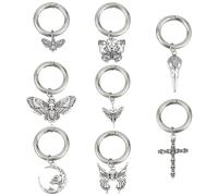 GOMAKERER 16 Pcs Punk Gothic Shoe Charms, 8 Styles Antique Silver Cross, Butterfly, Moon Shoe Charms with Spring Ring for Halloween Ornaments