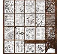 GOMAKERER 16 Sheets Honeycomb French Texture Stencils for Painting, Flower Clusters Reusable Drawing Templates Leaf Floral Art Templates for Painting on Wall Wood Home Decor, 15x15cm/20x15cm