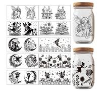 GOMAKERER 17 Pcs Fairy UV DTF Cup Wraps, Elf Transfer Stickers Black Floral Butterfly Moon Printed UV Rub Transfer Stickers for 16 Oz Glass Cups Milk Tea Cups Mugs Container Decor