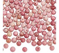 GOMAKERER 172 Pcs Natural Stone Beads, 4mm Pink Rhodonite Beads Gemstone Round Loose Beads for Bracelet Necklace Jewelry Making