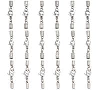GOMAKERER 18 Sets Leather Cord End Caps, Stainless Steel Crimp Cord End Caps with Lobster Clasp End Tip with Loop Ring Connector for DIY Crafts Jewelry Making Findings Necklace Bracelet Anklet