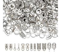 GOMAKERER 180 Pcs 6 Styles Alloy Bail Beads Charms, Tibetan Silver Tube Bail with Loop Carving Column Charms Spacer Loose Bead Dangle Hanger Beads for Crafting Jewelry Making