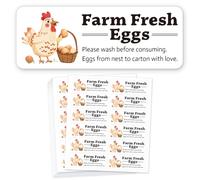 GOMAKERER 180 Pcs Chicken Farm Fresh Eggs Sticker, 2.5x6.7cm Unwashed Egg Carton Labels PET Adhesive Egg Packaging Stickers for Box Container Carton Farm Supplies