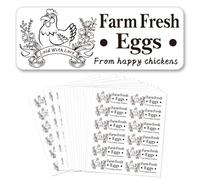 GOMAKERER 180 Pcs Farm Fresh Eggs Sticker, 2.5x6.7cm Unwashed Egg Carton Labels PET Adhesive Egg Packaging Stickers for Box Container Carton Farm Supplies
