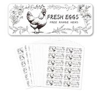 GOMAKERER 180 Pcs Farm Fresh Eggs Stickers, 2.5x6.7cm Free Range Hens Eggs Sticker PET Adhesive Egg Packaging Stickers for Box Container Carton Farm Supplies