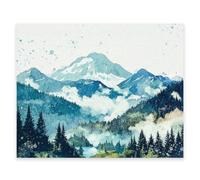GOMAKERER 1Pc Watercolor Mountains Wall Art Print, Abstract Oriental Nature Landscape Poster Nature Foggy Forest Poster Unframed Modern Art Decorative for Kitchen Bedroom Home Office, 35x28cm