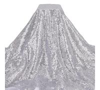 GOMAKERER 2.1 Yard(2m) Silver Sequin Fabric by The Yard, 1.3 Yard(1.2m) Wide 3mm Glitter Fabric Denser Mesh Little Mermaid Fabric Polyester Sparkly Fabric for Dress Clothing Wedding Home Decor