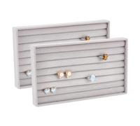GOMAKERER 2 Pc Ring Holder Display Tray, Light Grey 7 Slots Velvet Ring Storage Display Trays Ring Holder Stand Jewelry Storage Tray Organizer for Home or Store Sell Show