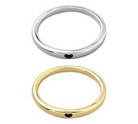 GOMAKERER 2 Pcs 2 Colors Brass Finger Rings, 16.5mm Heart Pattern Thin Band Rings Platinum Golden Stackable Dot Ring Statement Rings Wedding Band Ring for Women Jewlery Boho Gift