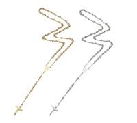 GOMAKERER 2 Pcs 2 Colors Cross Necklaces for Woemn, 6mm Rosary Beads Necklaces Crucifix Cross Pendant for Easter Christian Gift, 27.56 Inch Long