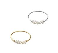 GOMAKERER 2 Pcs 2 Colors Freshwater Pearl Rings, 18mm Dainty Stackable Rings Stainless Steel Beaded Rings Stacking Rings Cute Jewelry Gifts for Crafting Wedding Party Favor