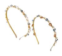 GOMAKERER 2 Pcs 2 Colors Gold Bridal Headbands, Crown Pearl Baroque Hairbands Crystal Beaded HairWires Metal Hair Hoop Accessories for Women Brithday Gift Decoration