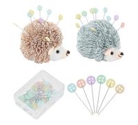 GOMAKERER 2 Pcs 2 Colors Hedgehog Sewing Pincushions with 100 Pcs Button Head Pins, Cotton Pin Cushion Cute Animal Shape Needle Cushions for Sewing DIY Projects