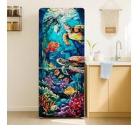GOMAKERER 2 Pcs 2 Pcs Stain Glass Sea Turtle Removable Refrigerator Wraps, Self-Adhesive Underwater Ocean Fridge Door Mural Vinyl Freezers Panel Cover Sticker for Kitchen Bar Decor, 41.5x200cm