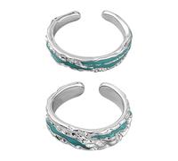 GOMAKERER 2 Pcs 2 Styles Blue Enamel Gothic Rings, 4.5~6m Brass Open Cuff Rings Adjustable Copper Stacking Ring Vintage Finger Ring Findings for Women Crafting Jewelry Making
