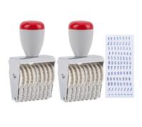 GOMAKERER 2 Pcs 8 Digit Number Stamp, 0-9 Numbers 2 Symbols Price Tag Stamp Adjustable Date Tag Stamp Alloy Plastic Rolling Stamp DIY Stationery for Office Business Scrapbooking White