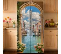GOMAKERER 2 Pcs Balcony Street View Refrigerator Wraps, Self-Adhesive Refrigerator Wrap Set Removable Fridge Sticker Fridges Panel Cover Sticker for Kitchen Bar Decor, 41.5 x 200 cm