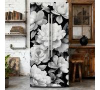 GOMAKERER 2 Pcs Black and White Peony Pattern Removable Refrigerator Wraps, Self-Adhesive Fridge Door Mural Vinyl Freezers Panel Cover Sticker for Kitchen Bar Decor, 41.5x200cm