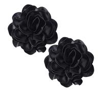 GOMAKERER 2 Pcs Black Dainty Satin Fabric Rose Flower Brooches, Handmade Extra Large Big Flower Brooches Lapel Pins for Women Party Prom Banquet Dance Dress Clothes 7in(18cm)