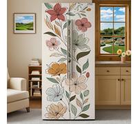 GOMAKERER 2 Pcs Boho Line Flowers Pattern Removable Refrigerator Wraps, Self-Adhesive Fridge Door Mural Vinyl Freezers Panel Cover Sticker for Kitchen Bar Decor, 41.5x200cm