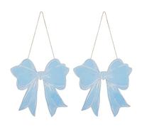 GOMAKERER 2 Pcs Bow Wooden Hanging Signs, Sky Blue Coquette Bow Wall Hanging Cute Bowknot Welcome Door Sign for Home Bedroom Living Room Nursery(11.77x11.42Inch)